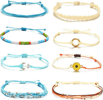 HUASAI Vsco String Bracelets for Teen Girls Women Waterproof Boho Rope Bracelets Wave Surfer Bracelets Summer Beach Anklets Apparel & Accessories > Jewelry > Anklets HUASAI Sunflower+Anchor  