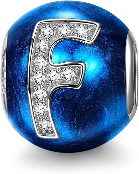 NINAQUEEN Letter Charms A-Z Beads, 925 Sterling Silver with Enamel and Cubic Zirconia, Fit Charms Bracelet and Necklace, Jewelry Box for Personalized Gift Apparel & Accessories > Jewelry > Bracelets NINAQUEEN F  
