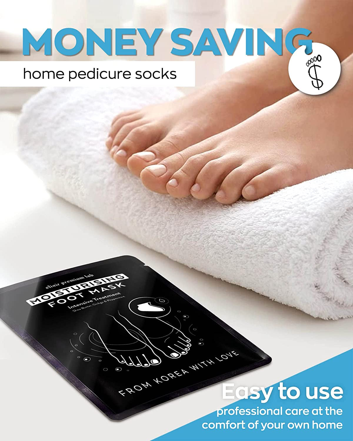 Moisturizing Foot Mask for Dry Cracked Feet & Heels - Korean Foot Care Mask Spa - Ultra Hydrating Socks with Shea Butter - Skin Care Gift for Women & Men Large Size - Soft Feet Treatment by Elixir (4 Pack) Health & Beauty > Personal Care > Foot Care Elixir Premium Lab   