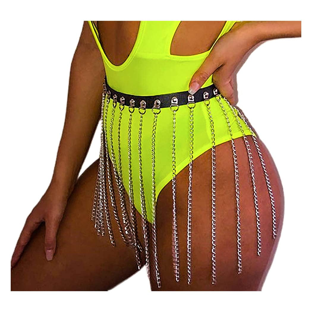 Fstrend Punk Tassel Body Chains Belly Dance Skirts Bikini Summer Beach Hip Waist Chain Nightclub Jewelry Accessories for Women and Girls (Black) Apparel & Accessories > Jewelry > Body Jewelry Fstrend   