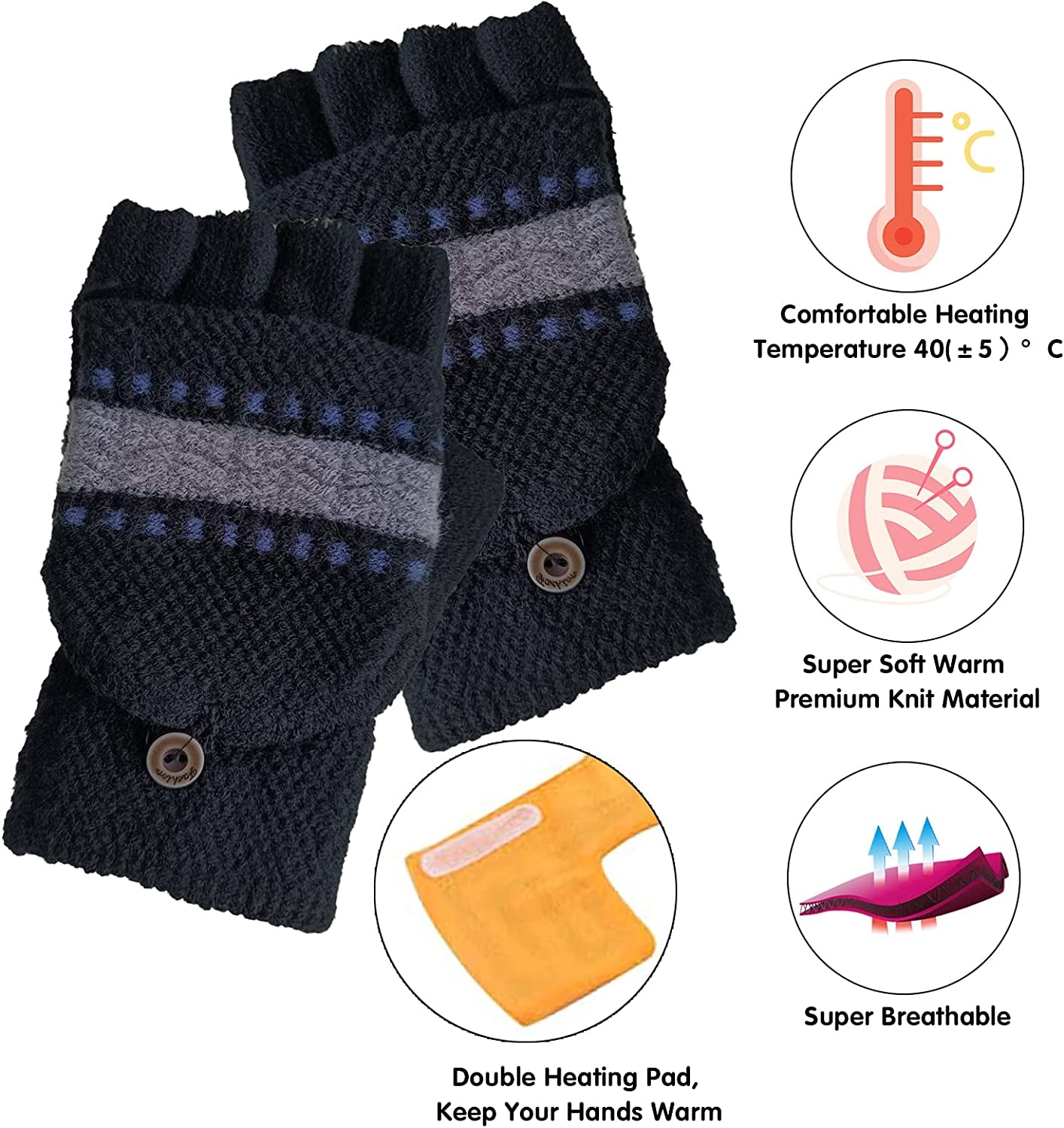 Women'S & Men'S USB Heated Gloves Mitten Full & Half Fingerless Winter Hands Warmer Laptop Gloves Apparel & Accessories > Clothing Accessories > Gloves & Mittens Winmany   