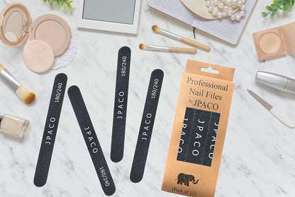 Nail Files 180 240 Grit for Natural Acrylic Poly Nail Extension Gel Nails Double Sided Black Washable Professional Set Manicure Tools (12 Pack) by JPACO Health & Beauty > Personal Care > Cosmetics > Cosmetic Tools > Nail Tools JPACO   