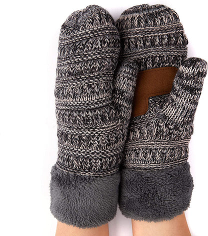 C.C Women Thick Knit Faux Fur Sherpa Fleece Lined Warm Winter Gloves Mittens (CG-36)(MT-008,25,715,816,1816,6245) Apparel & Accessories > Clothing Accessories > Gloves & Mittens C.C #31-dk Grey Mix  