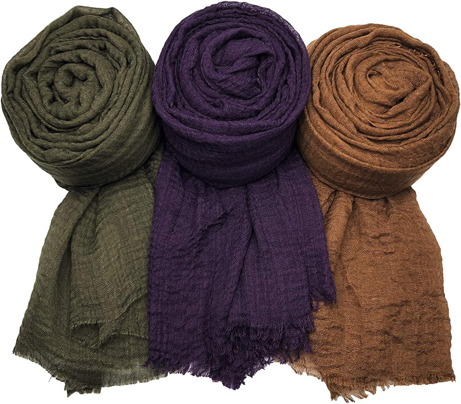 MANSHU 3 PCS Women Soft Scarf Shawl Long Scarf. Apparel & Accessories > Clothing Accessories > Scarves & Shawls MANSHU Army Green, Dark Purple, Dark Brown  