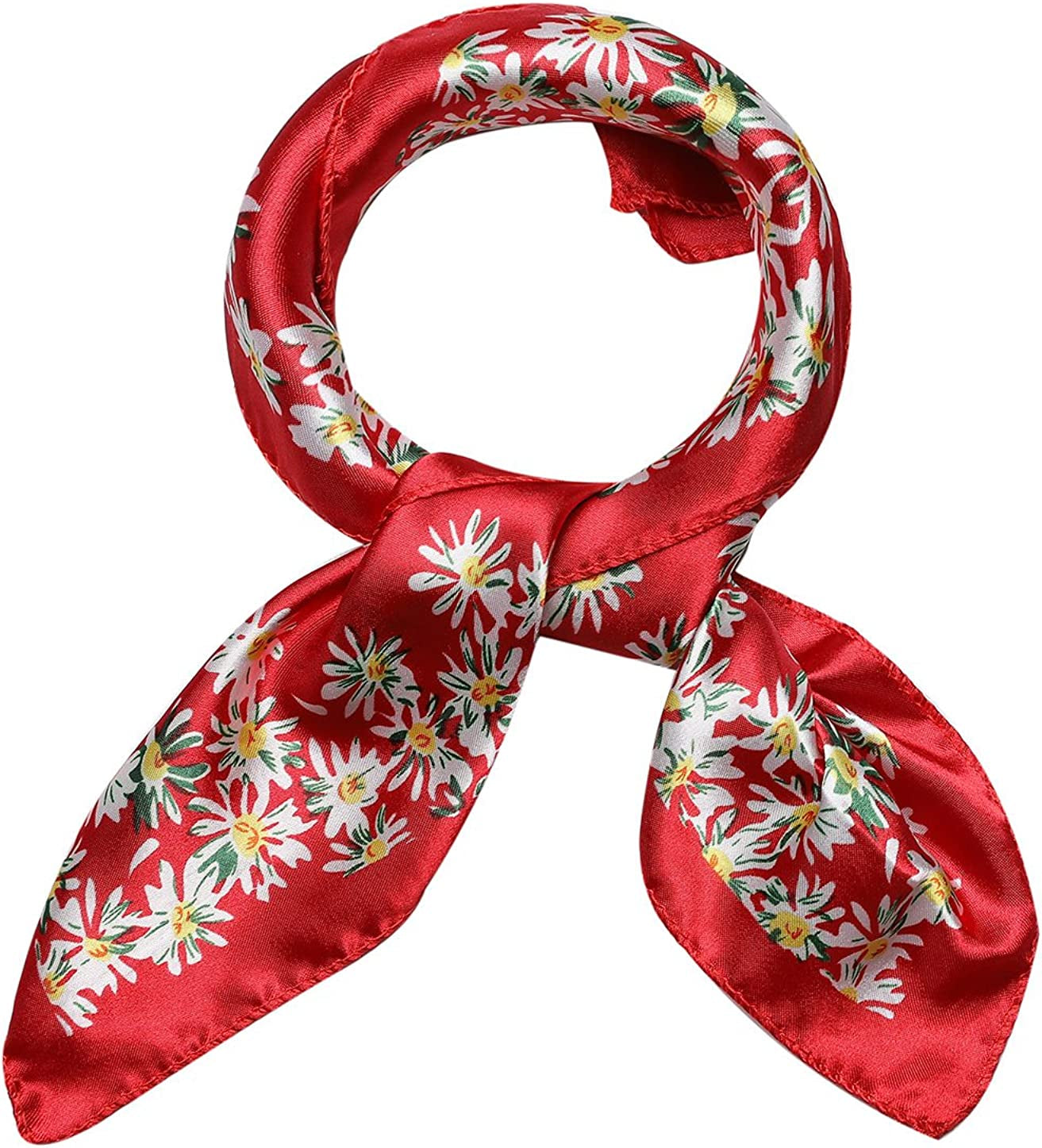 Uxcell Women'S Floral Leopard Polka Dots Striped Print Square Kerchief Neck Scarf Shawl Apparel & Accessories > Clothing Accessories > Scarves & Shawls uxcell Red-floral 19.5*19.5 