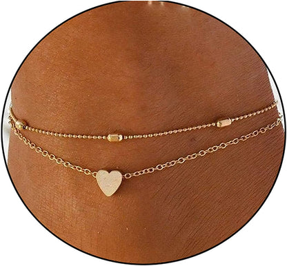Pencros Dainty Layered Anklet,14K Gold Filled Cute Beads Satellite Chain Heart Boho Adjustable Anklets for Women Teen Girls Apparel & Accessories > Jewelry > Anklets Pencros heart-gold  