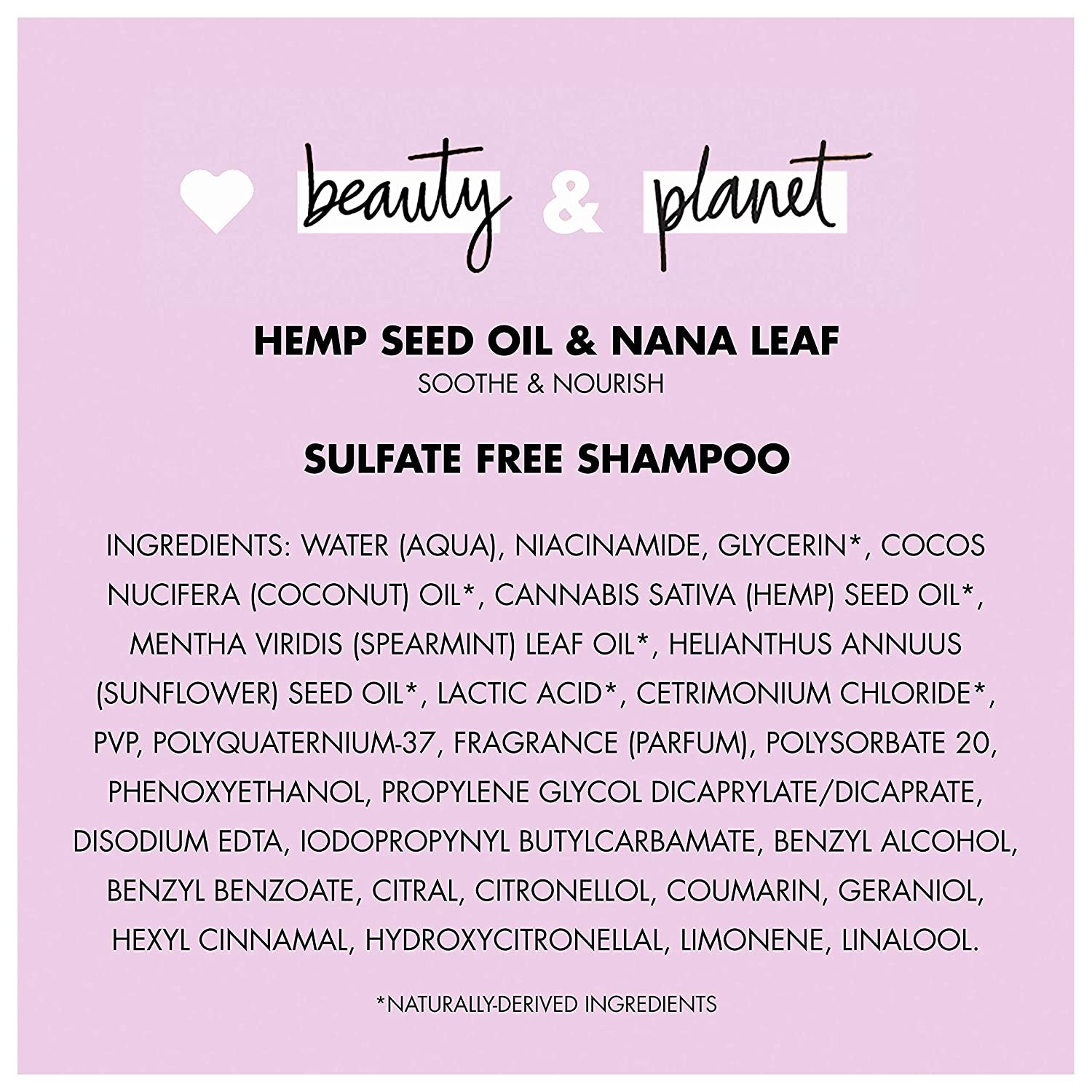 Love Beauty and Planet Soothe and Nourish Sulfate-Free Shampoo Dry Hair and Nourished Hair Care Hemp Seed Oil & Nana Leaf Paraben-Free, Silicone-Free and Vegan 32.3 Oz Health & Beauty > Personal Care > Hair Care Love Beauty And Planet   