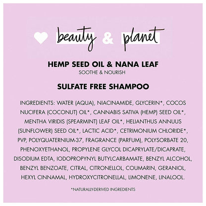 Love Beauty and Planet Soothe and Nourish Sulfate-Free Shampoo Dry Hair and Nourished Hair Care Hemp Seed Oil & Nana Leaf Paraben-Free, Silicone-Free and Vegan 32.3 Oz Health & Beauty > Personal Care > Hair Care Love Beauty And Planet   