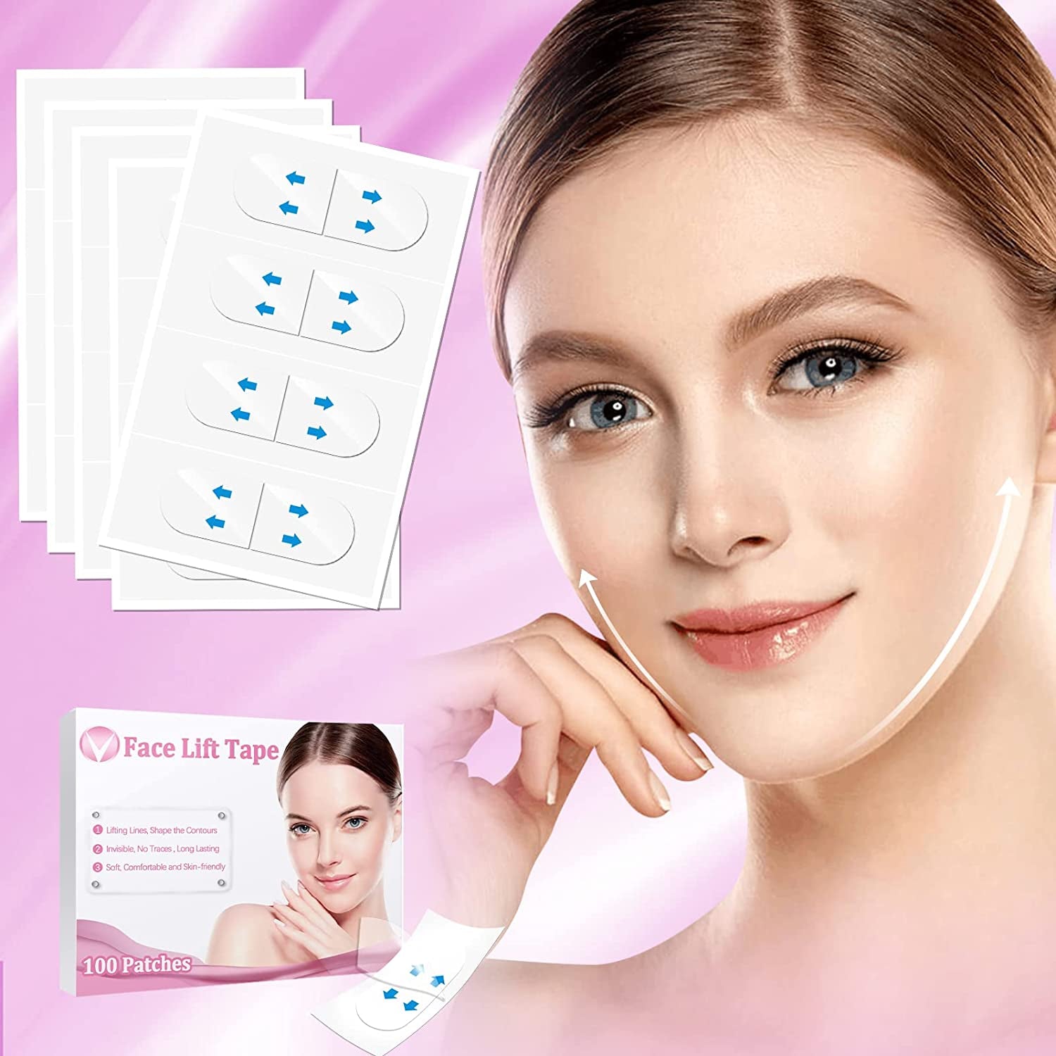 Face Tape,Face Lift Tape,Face Lift Tape Invisible,Facelift Tape for Face Invisible,Face Lifting Tape,Instant Makeup Face Lift Tools for Hide Facial Wrinkles Double Chin Lifting Saggy Skin 100PCS Health & Beauty > Personal Care > Cosmetics > Cosmetic Tools > Skin Care Tools Femavier   