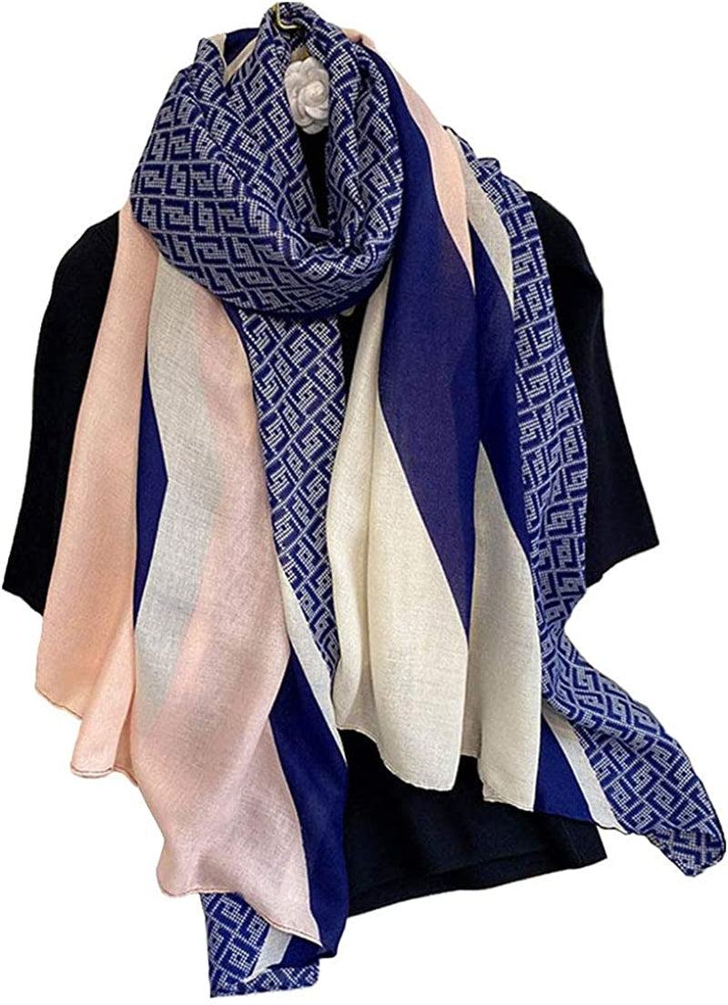 First Choose Cotton Linen Feeling Women Large Long Scarf Shawl Check Style Sunscreen Shawls Wraps Lightweight Pattern Apparel & Accessories > Clothing Accessories > Scarves & Shawls First Choose Blue-pink Stripe  