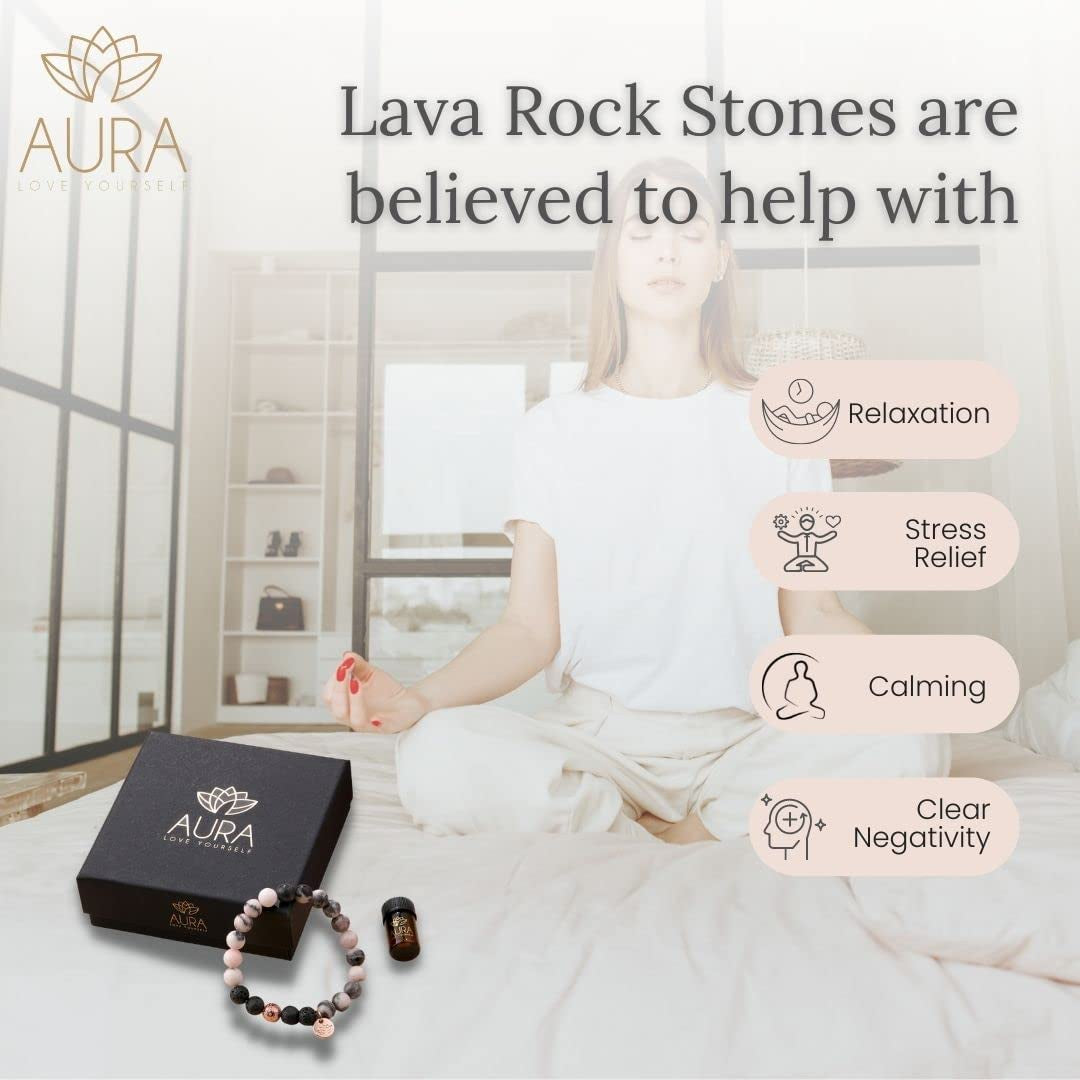 Relaxation Gift for Women - Lava Rock Bracelet, Yoga Beads with Lavender Essential Oil, Calming Aromatherapy Diffuser Stone Beaded Bracelet- Self Care, Healing, Stress Anxiety Relief Gift for MOM Apparel & Accessories > Jewelry > Bracelets AURA LOVE YOURSELF   