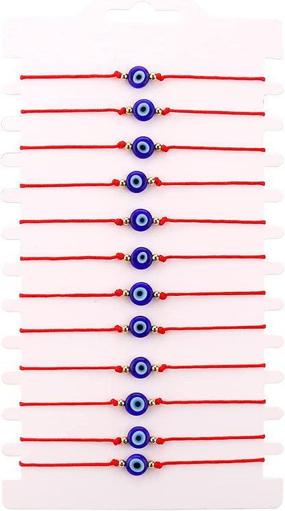 Hand Made 12Pcs Evil Eye Bracelets Pack Bulk Set Women Men Evil Eye Anklet Jewelry Protection Braclet Black Red String Boys&Girls Apparel & Accessories > Jewelry > Anklets SUMMER LOVE 12Pcs Red  