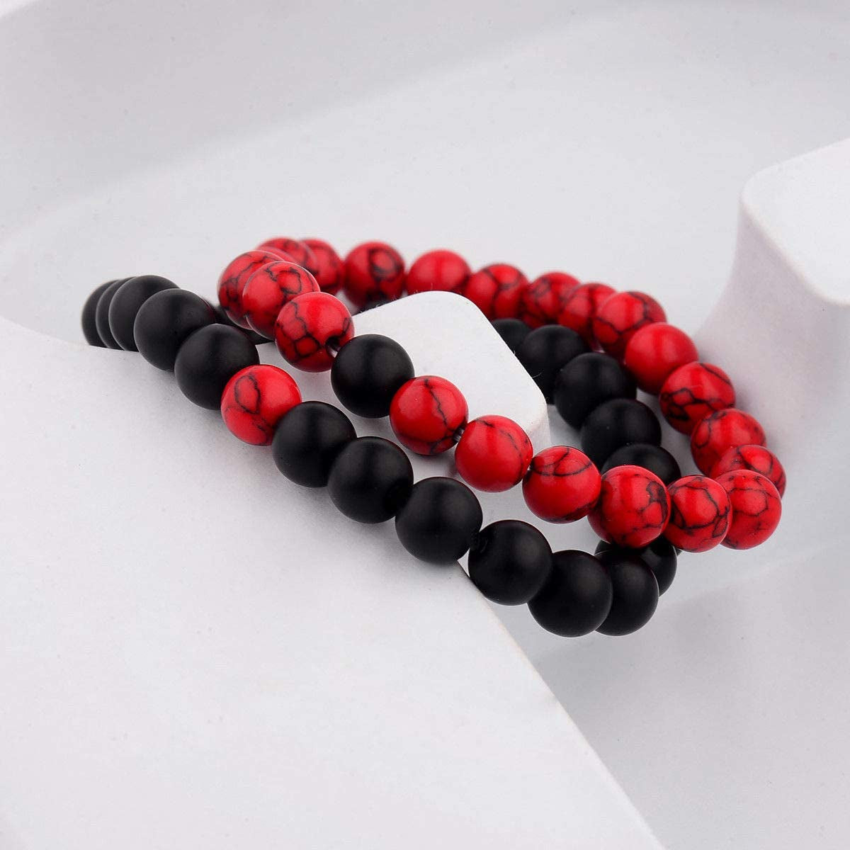 CNLQ Long Distance Bracelets for Lovers Couples Matching Gift Matte Agate 8Mm Bead Stone (Elastic Red) Apparel & Accessories > Jewelry > Bracelets LeZisuIre   