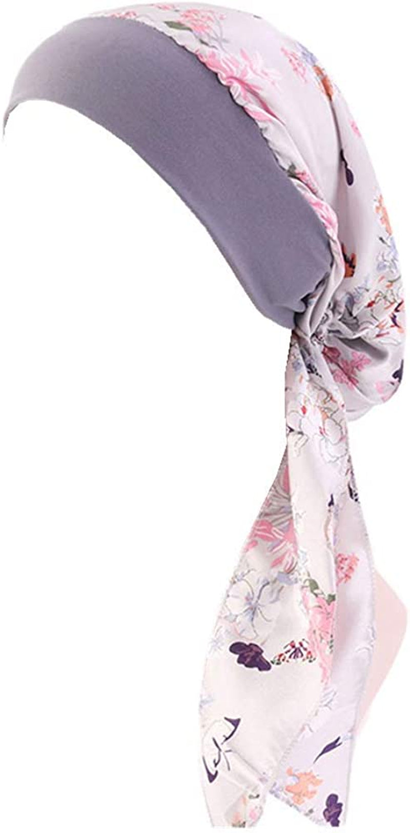 CCCHO Women Vintage Silky Turbans Bonnet Elastic Wide Band Multifunction Printing Hat Chemo Hair Loss Cap Apparel & Accessories > Clothing Accessories > Headwear CCCHO Grey  