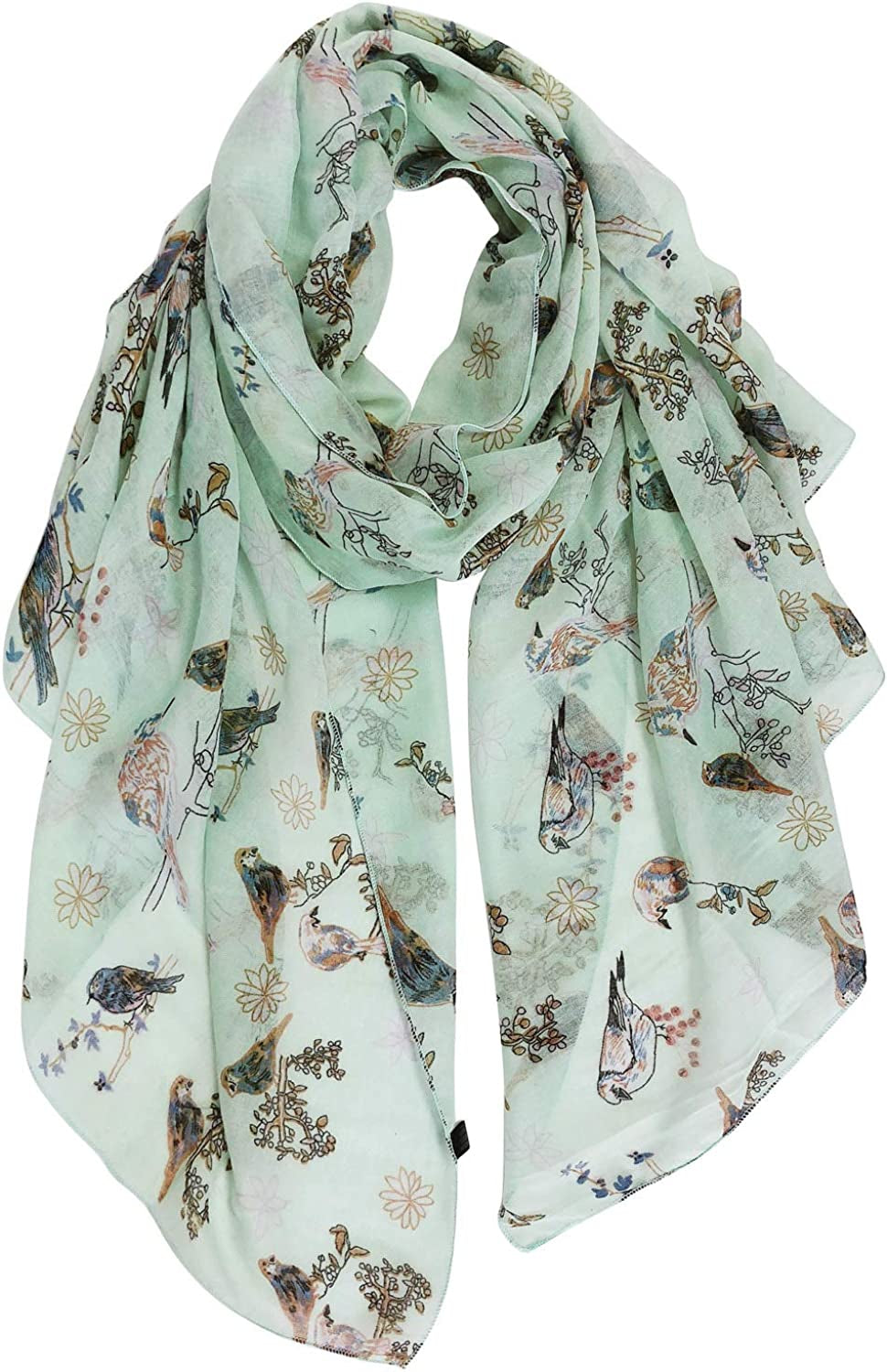 GERINLY Scarfs for Women Lightweight Floral Birds Print Cotton Scarves and Wraps for Holiday Shawl Apparel & Accessories > Clothing Accessories > Scarves & Shawls GERINLY Y-palegreen  