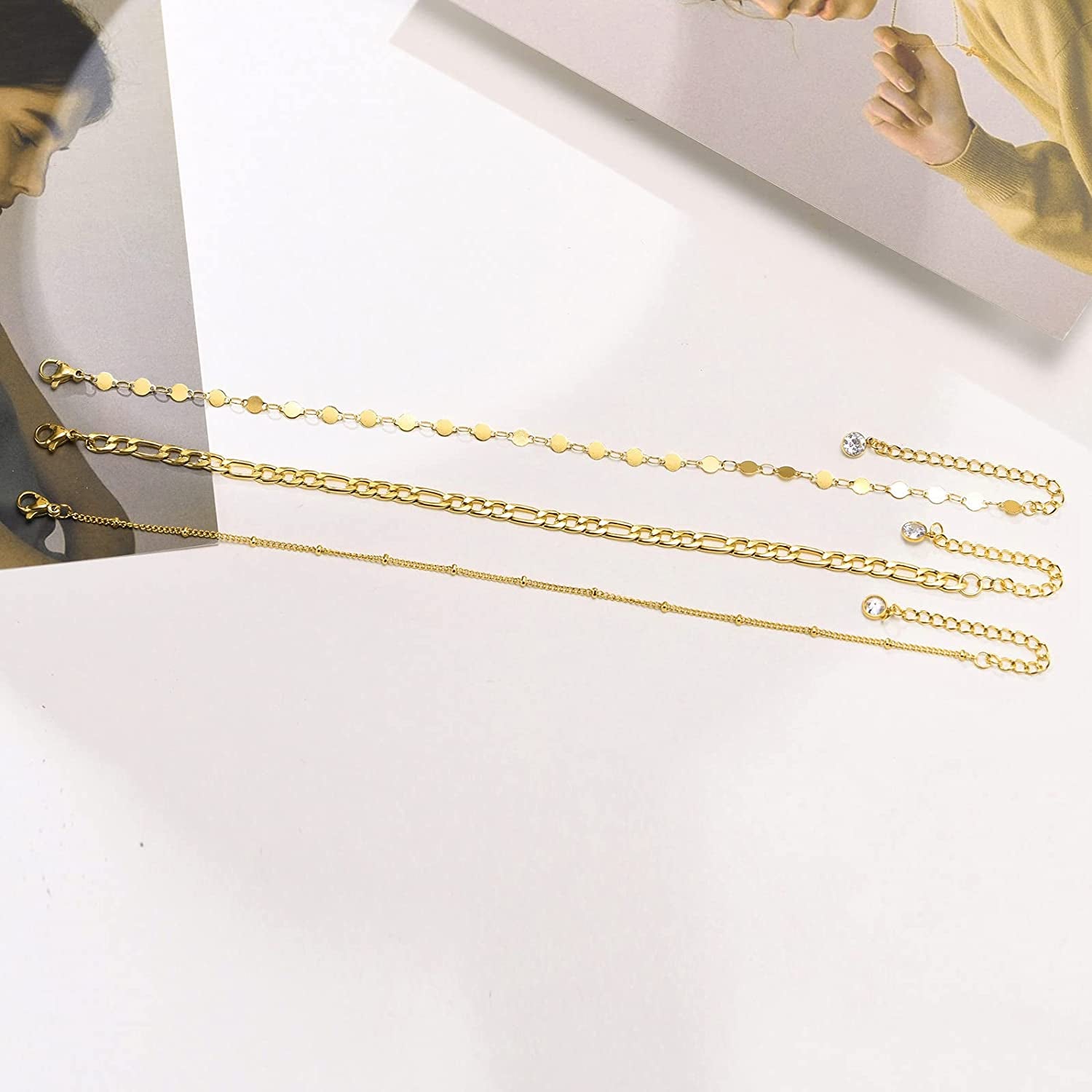 MEALGUET Women Gold Chain Anklet Bracelet : Stylish 18K Gold Plated Stainless Steel Minimalist Boho Style Layered Dainty Ankle Bracelet for Her, Summer Jewelry Gifts for Her Girl Apparel & Accessories > Jewelry > Anklets Mealguet   
