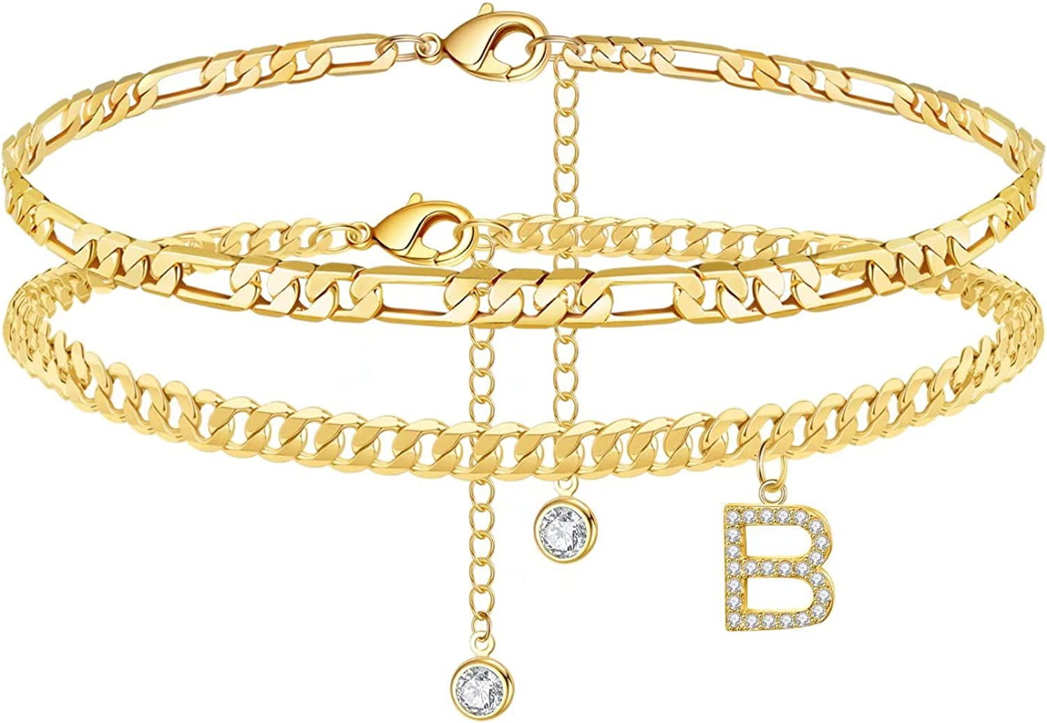 Initial Ankle Bracelets for Women, 14K Gold Plated Layered Initial Cubic Zirconia Ankle Bracelets Dainty Beach Letter Initial Anklet A-Z Gold Anklets for Women Teen Girls Foot Jewelry Gifts Apparel & Accessories > Jewelry > Anklets IEFSHINY B  