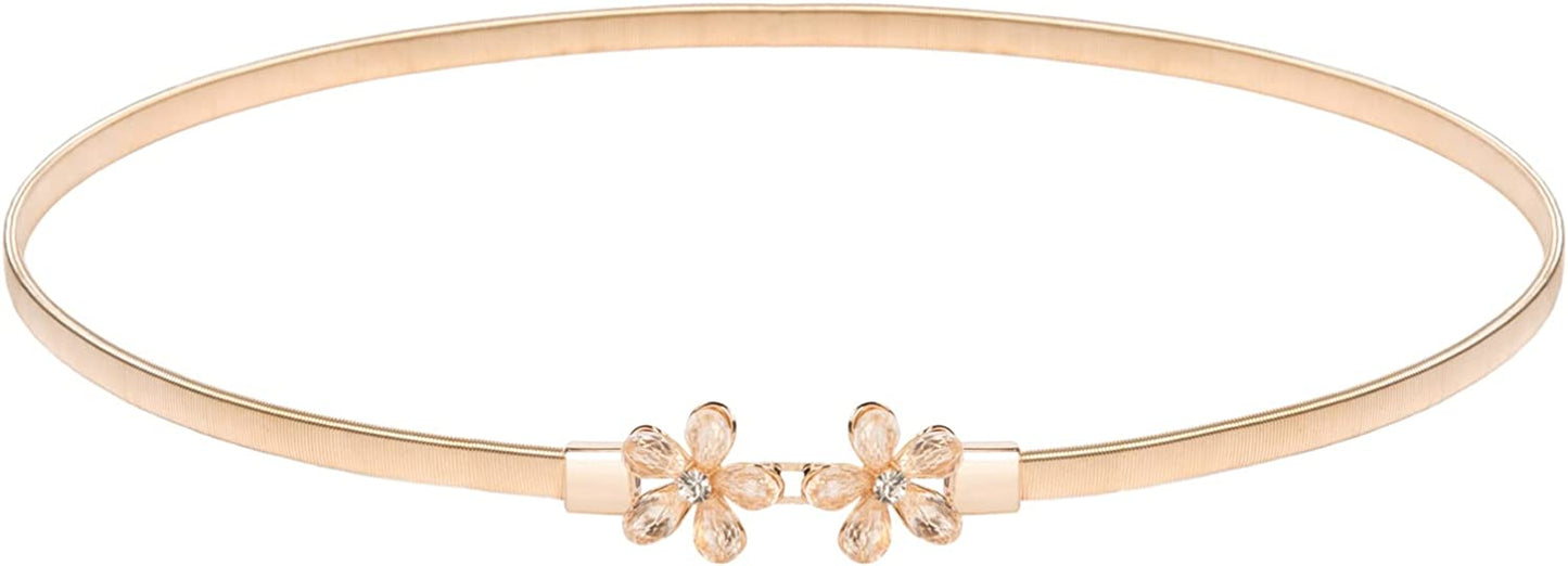 GRACE KARIN Women Skinny Metal Cinch Belt Gold Waistband Elastic Waist Belt CL633 Apparel & Accessories > Clothing Accessories > Belts GRACE KARIN Gold-flower Rhinestone X-Large 
