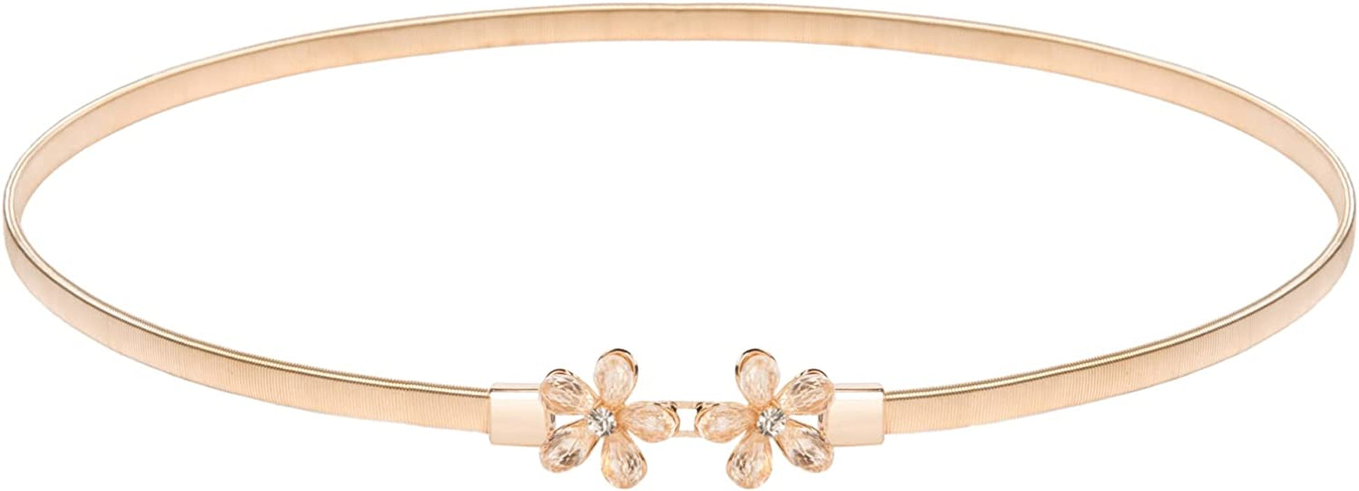 GRACE KARIN Women Skinny Metal Cinch Belt Gold Waistband Elastic Waist Belt CL633 Apparel & Accessories > Clothing Accessories > Belts GRACE KARIN Gold-flower Rhinestone X-Large 