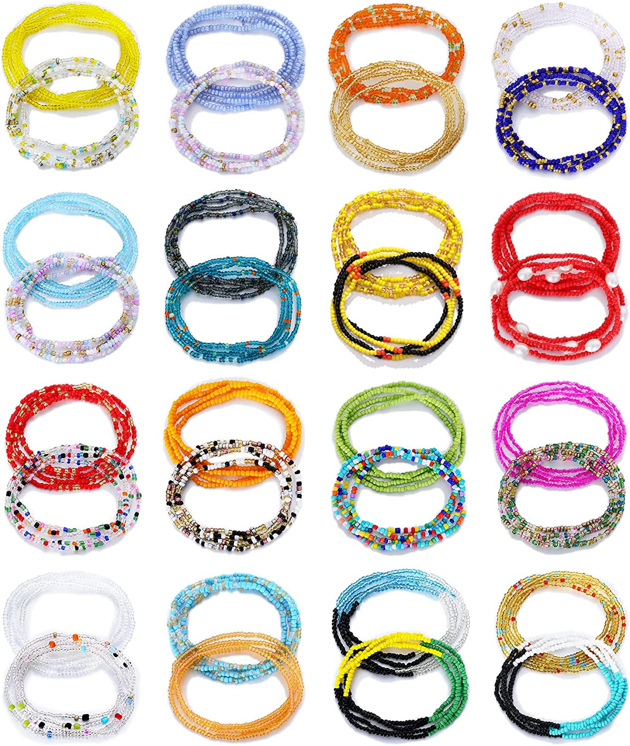KOHOTA 32PCS Waist Bead for Women Summer Body Chain African Belly Beads Bikini Jewelry Colorful Stretchy Elastic String Chains Apparel & Accessories > Jewelry > Body Jewelry Sunmoon Multi-color-3  