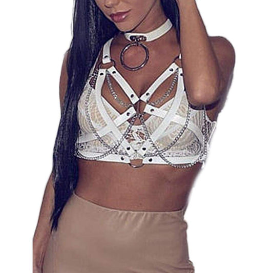 Bodiy Punk Goth Body Chain Bra Leather Harness Wasit Belly Bikini Chains Belt Jewelry Accessories for Women and Girls (White) Apparel & Accessories > Jewelry > Body Jewelry BODIY White  