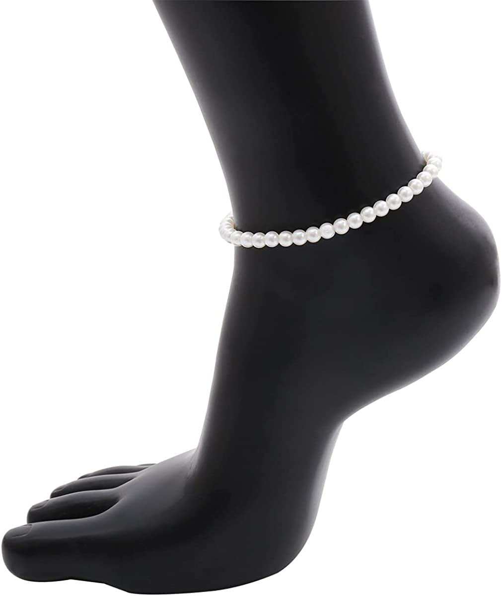 COLORFUL BLING 1Pc Pearl Handmade Anklet Simple Imitation Pearls Hand Woven Boho Foot Jewelry Anklet Bracelet Summer Beach for Women Girls Apparel & Accessories > Jewelry > Anklets COLORFUL BLING   