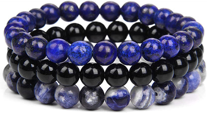 SONNYX 3Pcs 8Mm Semi-Precious Gemstones Beaded Bracelets for Women Men Healing Crystal Stone Bracelet Stretch round Beaded Elastic Bracelets Unisex Jewelry Gifts Apparel & Accessories > Jewelry > Bracelets SONNYX Blue  