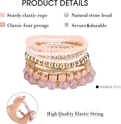 SAILIMUE 4-6 Sets Bohemian Stackable Bead Bracelets for Women Multicolor Stretch Beaded Bracelets Layered Bead Adjustable Bracelet Pink Black Turquoise Stretch Bracelets Apparel & Accessories > Jewelry > Bracelets sailimue   