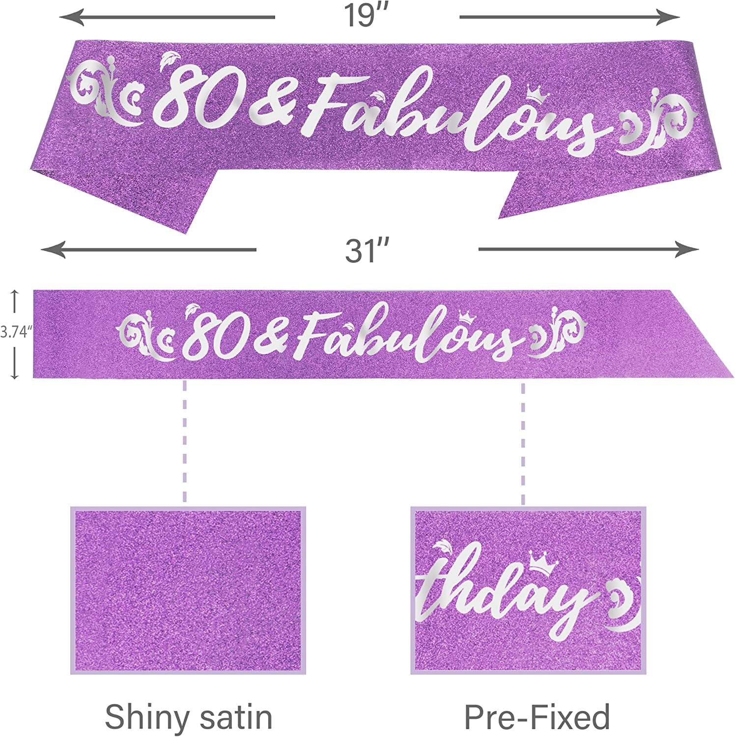 Doradreamdeko 80Th Birthday, 80Th Birthday Decorations for Women, 80Th Birthday Crown, 80Th Birthday Gifts for Women, 80Th Birthday Tiara, 80Th Birthday Sash, 80Th Birthday Decorations Apparel & Accessories > Clothing Accessories > Sashes DoraDreamDeko   