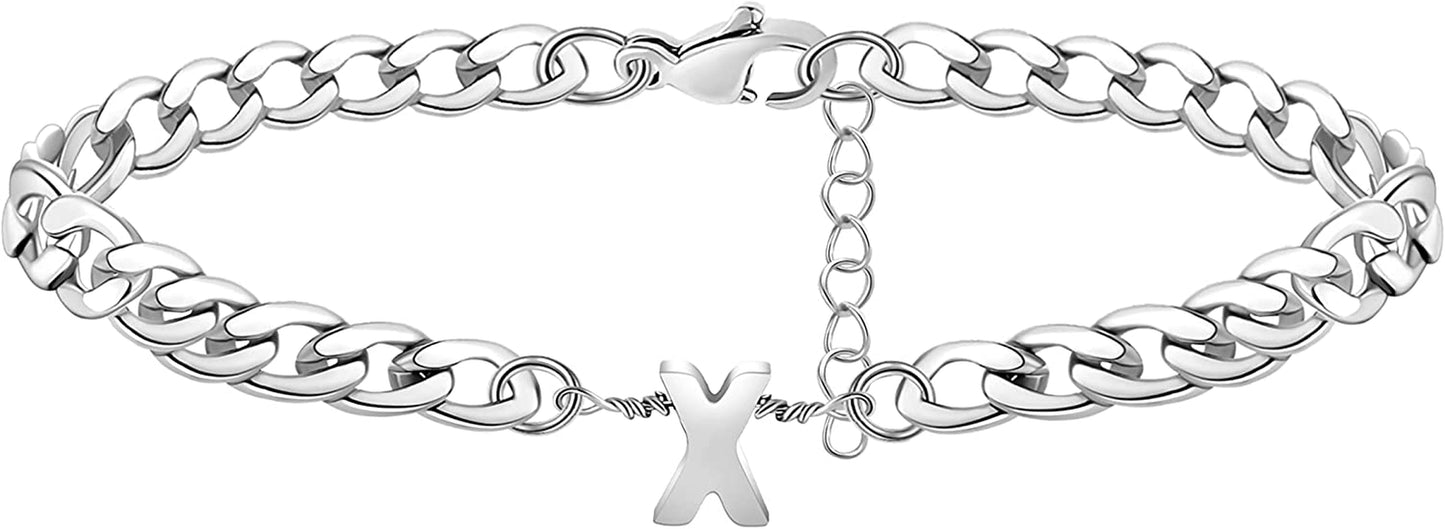Silver Anklet Initial Ankle Bracelets for Women Teen Girls Figaro Chain Personalized Birthday Gifts for Women Summer Gift Beach Jewelry Anklet for Women Letter A-Z Jewelry Apparel & Accessories > Jewelry > Anklets JoycuFF X1  