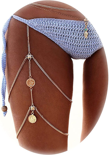 Snake Leg Chain for Women Thigh Chain for Girls Gold Snake Pendant Boho Body Chain for Beach Summer Holiday Apparel & Accessories > Jewelry > Body Jewelry HUASAI Coin  