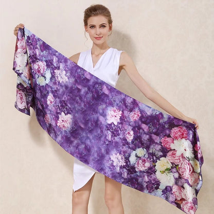 Women'S 100% Charmeuse Mulberry Silk Long Scarf for Gift Hair Ladies Shawls Floral and Butterfly Scarves Apparel & Accessories > Clothing Accessories > Scarves & Shawls WindamazingStory   
