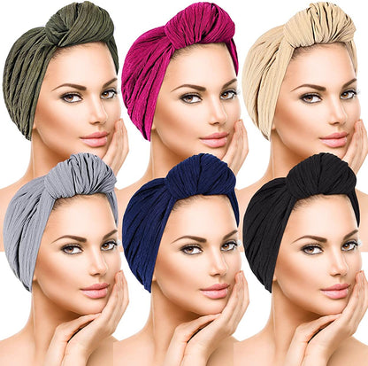 Women Turbans and Head Wraps,Skull-Caps,African Turban Flower Knot Pre-Tied Bonnet Beanie Cap for Women Apparel & Accessories > Clothing Accessories > Headwear DANMY Gray/Khaki/Navy/Black/Rose-red/Army-green -6pcs Large 