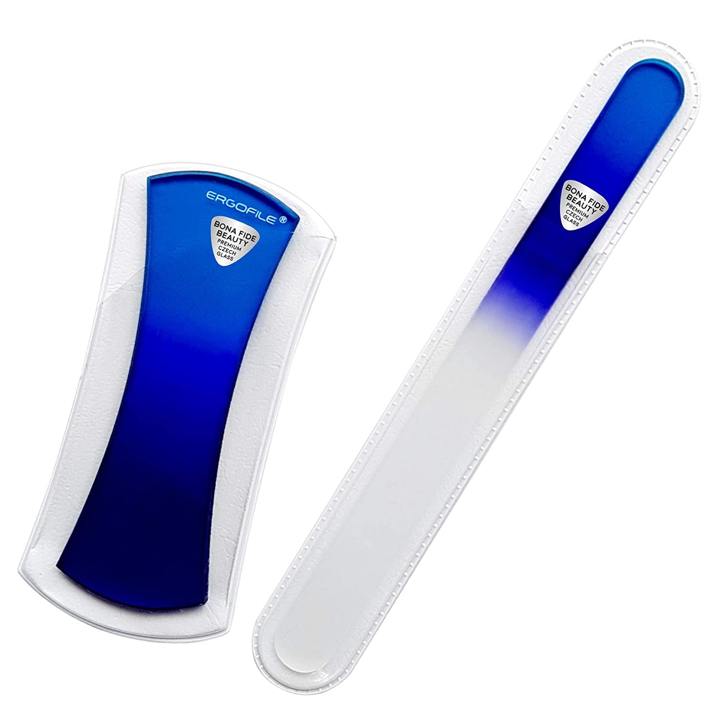Glass Nail File Manicure Set, Comfort Grip Ergonomic Drop Ergofile for Gentle & Efficient Filing, Nail Care Tools by Bona Fide Beauty Genuine Czech Glass Health & Beauty > Personal Care > Cosmetics > Cosmetic Tools > Nail Tools BONA FIDE BEAUTY Aqua / Cobalt  