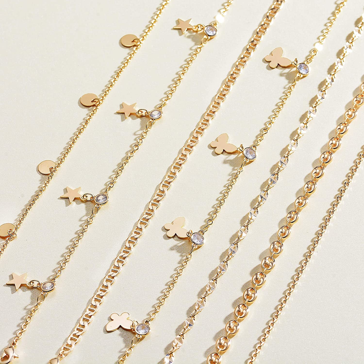 Gold Dainty Anklet,14K Gold Plated Boho CZ Star Beach Cute Pig Nose Tassel Disc Foot Chain Ankle Bracelet Lace Chain Anklet for Women… Apparel & Accessories > Jewelry > Anklets Mevecco   