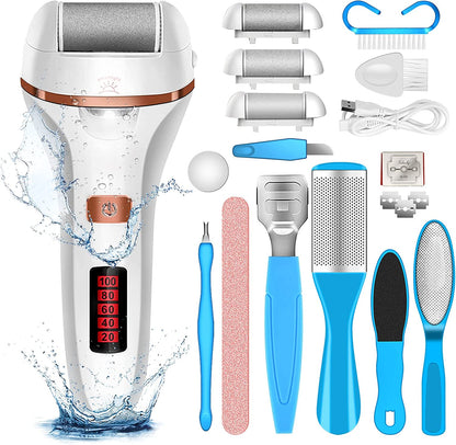 Electric Foot File Callus Remover for Feet, Rechargeable Pedicure Tools Foot Care Kit, Callus Remover with 3 Roller Heads,2 Speed,Battery Display for Remove Cracked Heels Calluses and Hard Skin Health & Beauty > Personal Care > Foot Care DanByte White & Black & Blue  