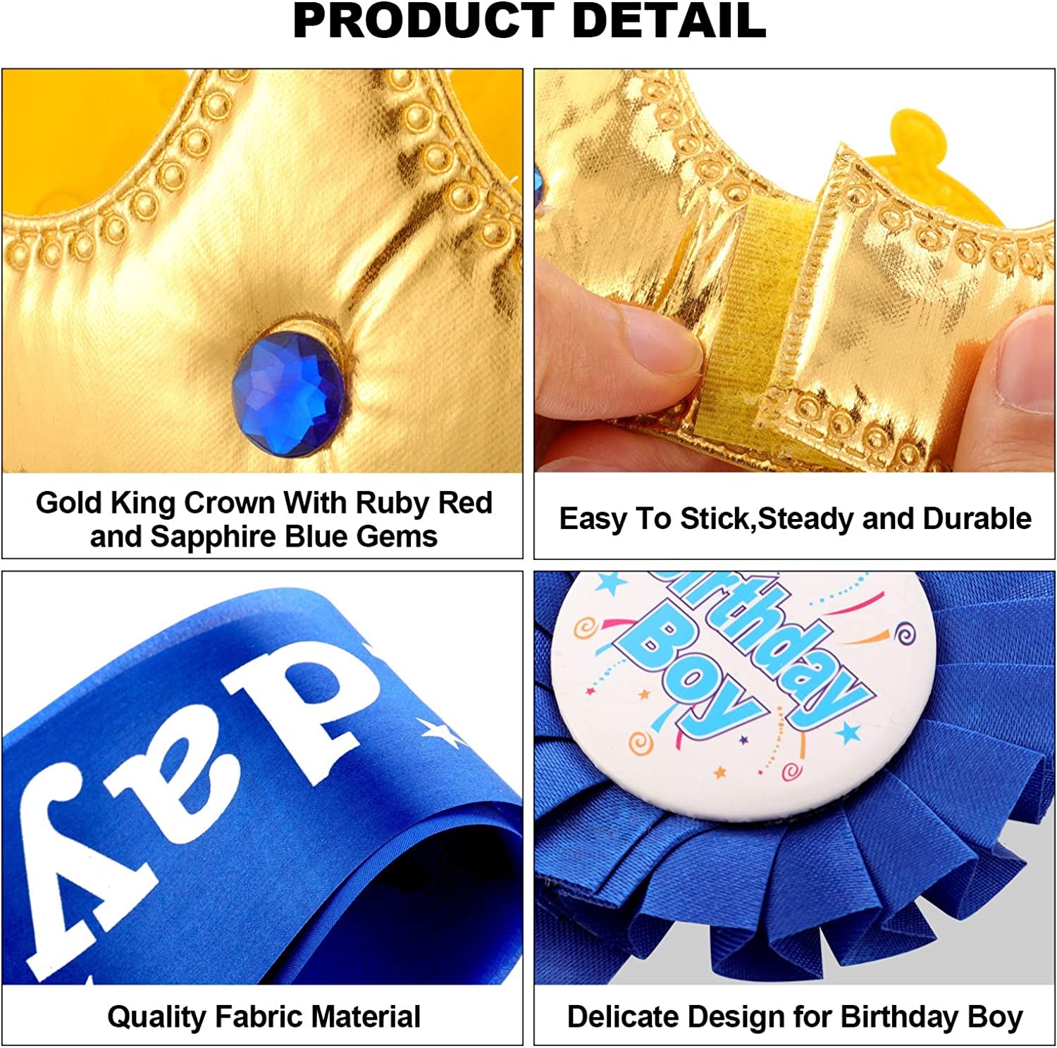 Birthday King Crown, Birthday Sash and Button Pins Birthday Party Accessory Set for Boys Kids Theme Birthday Dress Birthday Party Decoration Apparel & Accessories > Clothing Accessories > Sashes WILLBOND   