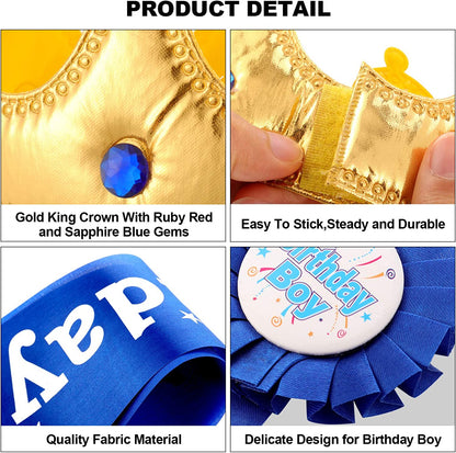 Birthday King Crown, Birthday Sash and Button Pins Birthday Party Accessory Set for Boys Kids Theme Birthday Dress Birthday Party Decoration Apparel & Accessories > Clothing Accessories > Sashes WILLBOND   