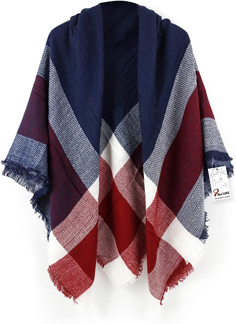 Neal LINK Women'S Plaid Scarf Blanket Wrap Warm Tartan Checked Shawl Tartan Scarves Pashmina Cape Apparel & Accessories > Clothing Accessories > Scarves & Shawls Neal LINK Blue White Purple  