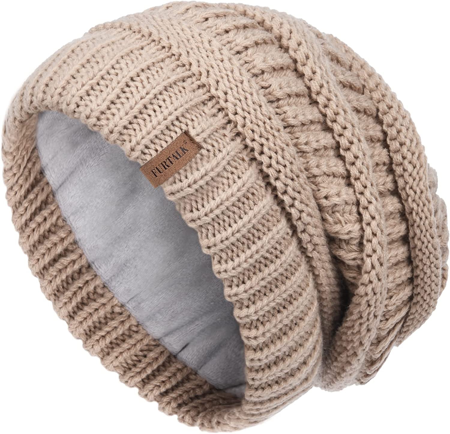 FURTALK Knit Beanie Hats for Women Men Fleece Lined Ski Skull Cap Slouchy Winter Hat Apparel & Accessories > Clothing Accessories > Hats KYLIE MAX Khaki  