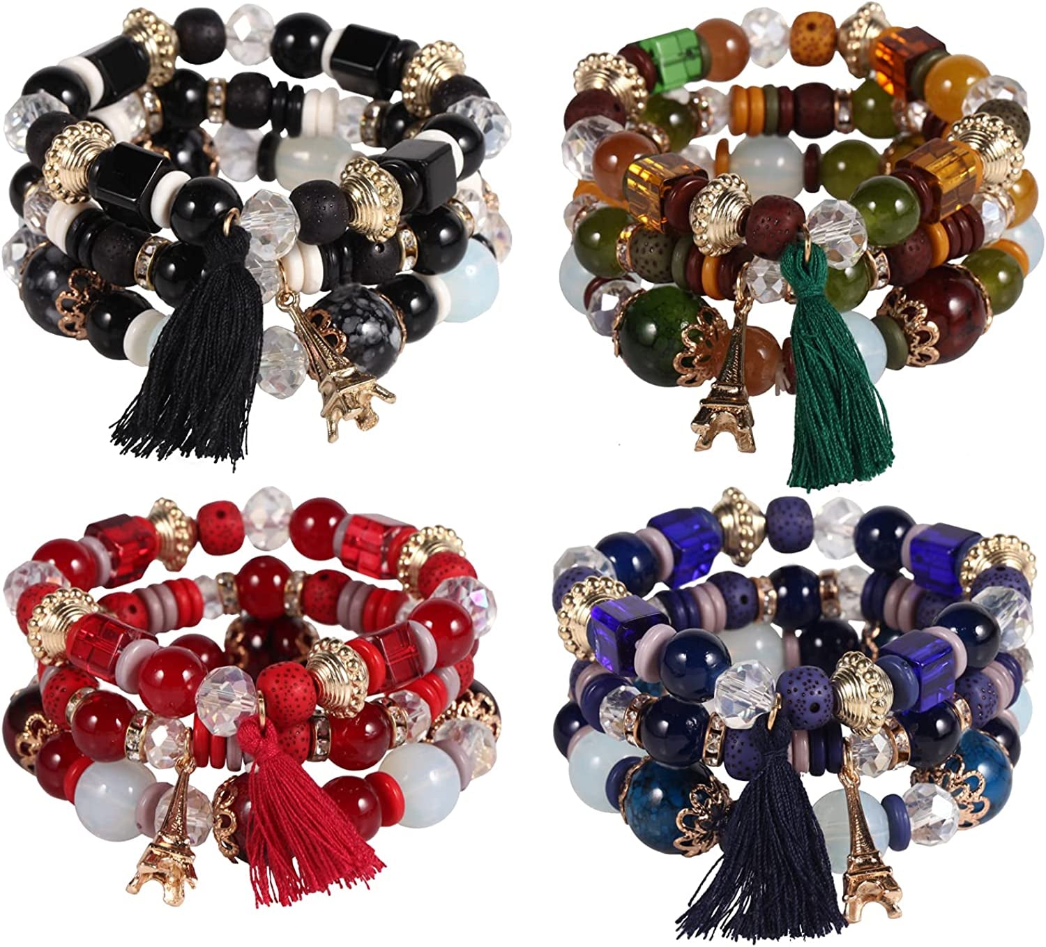 Solosoya Bohemian Boho Stackable Bracelets for Women Set, Girls Stretch Multilayer Stack Beads Colorful Beaded Charm Bracelets Girl Handmade Jewelry Apparel & Accessories > Jewelry > Bracelets Solosoya Color A  