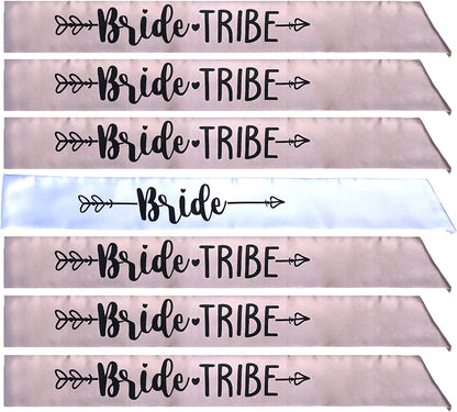 Bride Tribe 7Pc or 10Pc Satin Sash Set - Sophisticated & Fun Party Favors for Bachelorette Party, Bridal Shower & Wedding Party (Dusty Pink & Black, 10Pc Set) Apparel & Accessories > Clothing Accessories > Sashes Bachelorette to Bride Dusty Pink & Black 7pc Set 