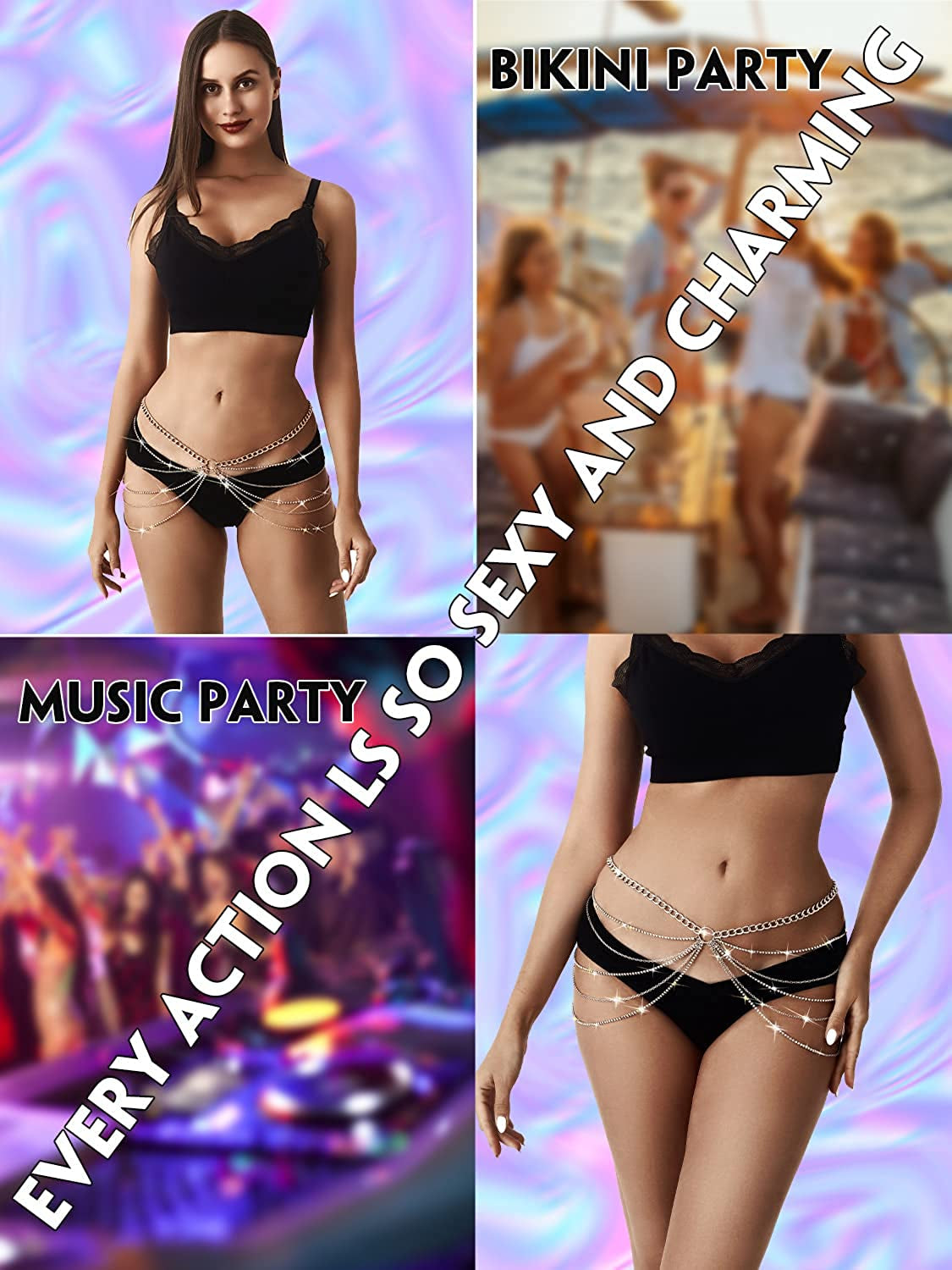 Rhinestone Body Chains Jewelry for Women and Girls Sexy Belly Waist Chain Bikini Beach Accessories Suitable for a Variety of Carnival Scenes Apparel & Accessories > Jewelry > Body Jewelry luyawang   