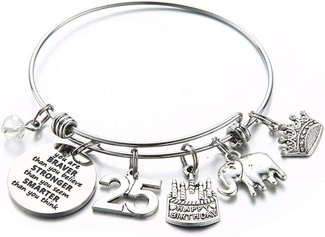 Birthday Gifts for Women Girls Bracelet, Expandable Charm Bracelets 5Th 6Th 7Th 8Th 9Th 10Th 20Th 30Th 40Th 50Th 60Th 70Th 80Th 90Th Birthday Gift for Friend, Mom, Daughter, Niece, Sister, Grandma Apparel & Accessories > Jewelry > Bracelets M MOOHAM 25th  
