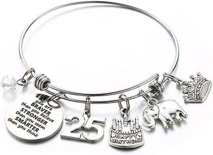 Birthday Gifts for Women Girls Bracelet, Expandable Charm Bracelets 5Th 6Th 7Th 8Th 9Th 10Th 20Th 30Th 40Th 50Th 60Th 70Th 80Th 90Th Birthday Gift for Friend, Mom, Daughter, Niece, Sister, Grandma Apparel & Accessories > Jewelry > Bracelets M MOOHAM 25th  