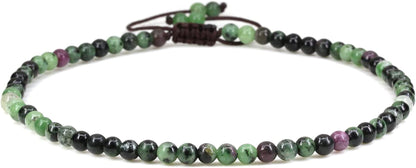 Keleny Natural Gemstone 4Mm round Bead Charm Stretch Anklet for Women Brown Rope Adjustable 8.6-11 Inch Apparel & Accessories > Jewelry > Anklets Kelenystones Green Ruby in Zoisite  