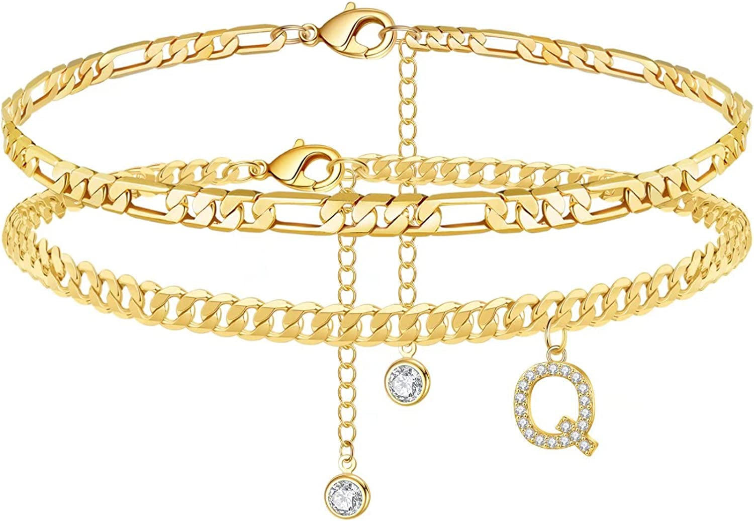 Initial Ankle Bracelets for Women, 14K Gold Plated Layered Initial Cubic Zirconia Ankle Bracelets Dainty Beach Letter Initial Anklet A-Z Gold Anklets for Women Teen Girls Foot Jewelry Gifts Apparel & Accessories > Jewelry > Anklets IEFSHINY Q  