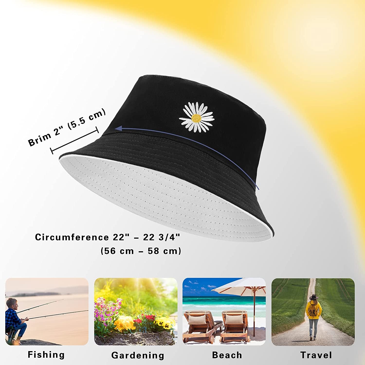 Bucket Hat - Unisex Black Bucket Hat for Women, Travel Beach Fisherman Summer Cap, Sun Protection Windproof Beach Bucket Hats for Men Teens Kids, Flower Embroidery Apparel & Accessories > Clothing Accessories > Hats clubone   