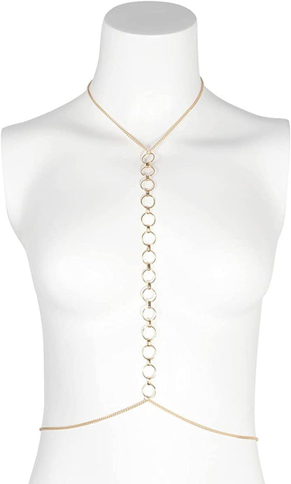 Body Chains for Women Sexy Skinny Crossover Full Body Jewelry for Bikini Swimsuit Wedding Dress Necklace and Belly Chain Set Apparel & Accessories > Jewelry > Body Jewelry Tosmifairy   