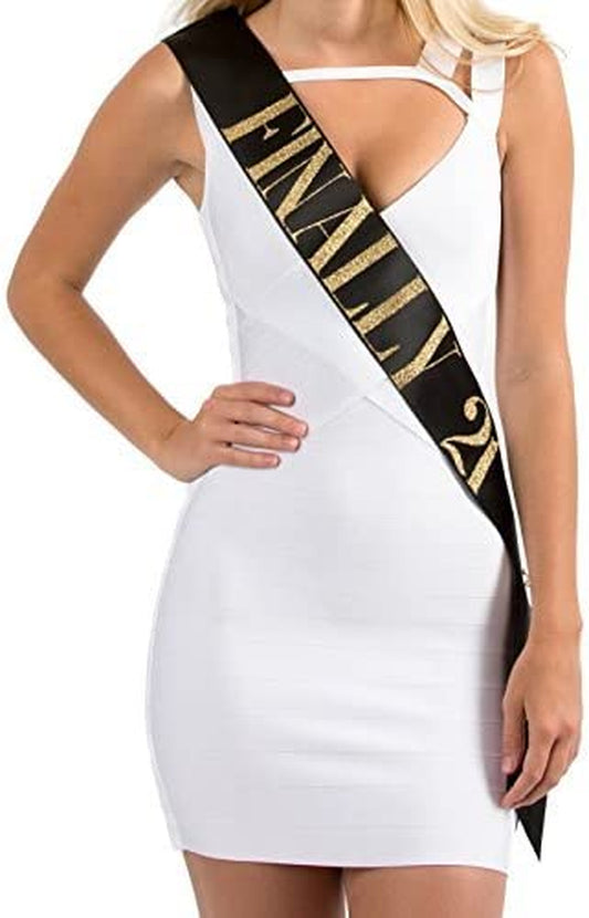 Dulcet Downtown Black Satin Finally 21 Birthday Sash with Gold Glitter Apparel & Accessories > Clothing Accessories > Sashes Dulcet Downtown   